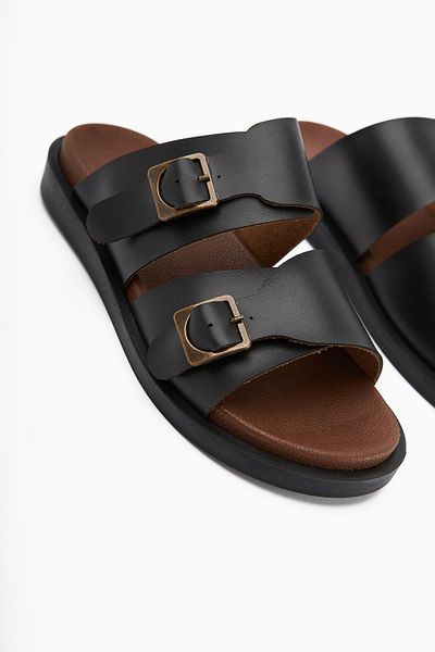 Limoya Soha Black Double Striped Flat Sole Women's Slippers