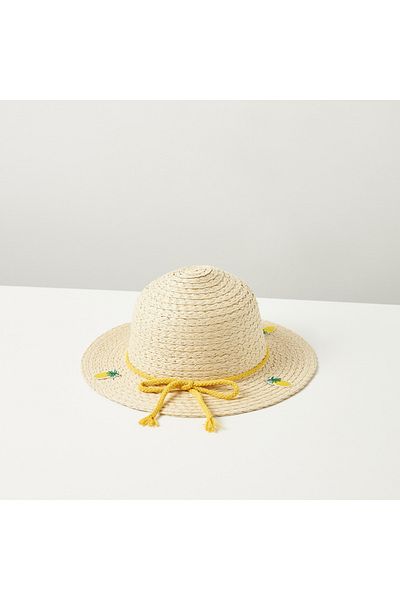 Juniors Pineapple Applique Wide Brim Hat With Lace Detail