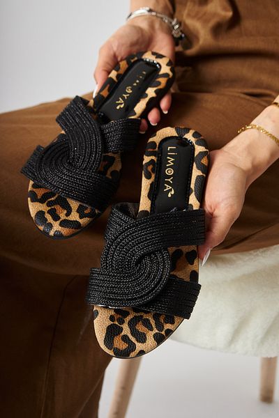 Limoya Nihaal Black Cross Strap Flat Sole Women's Slippers