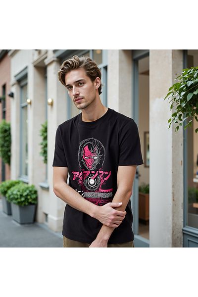 FAV Iron Man Print T-shirt with Crew Neck