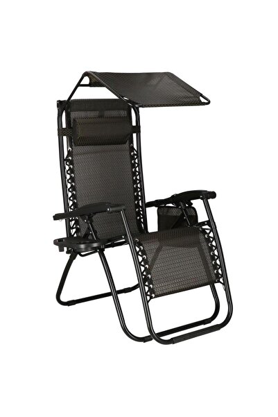 SERSIMO Sezlong pliabil cu parasolar si suport pahare, 77x110x175cm, maro