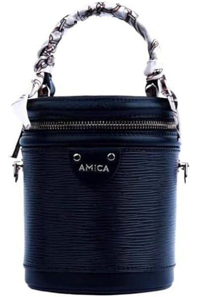 AMICA Celeste Women’s Leather Cylindrical Crossbody Handbag Top Handle Twisted Scarf