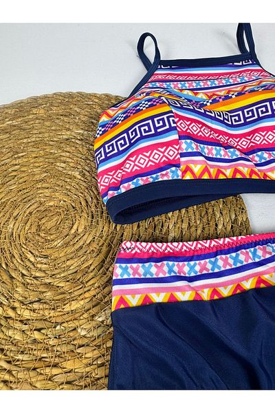 FUNELLA Women's Stylish Ethnic Patterned Crop Bikini Set
