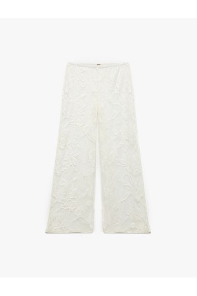 Koton Transparent Floral Textured Wide Leg Lace Pareo Pants