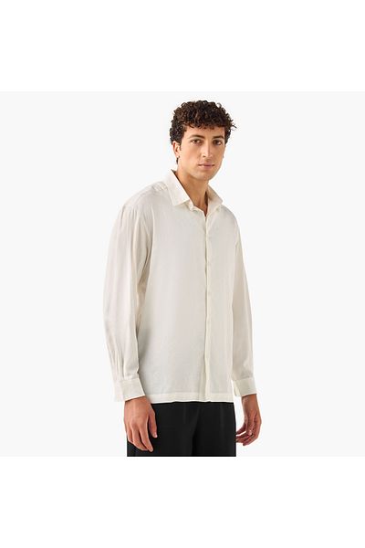 Iconic Iconic Regular Fit Textured Shirt with Collar and Long Sleeves