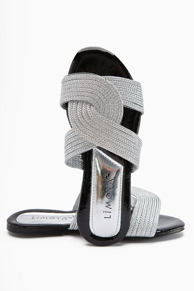 Limoya Nihaal Silver Cross Banded Flat Sole Women's Slippers