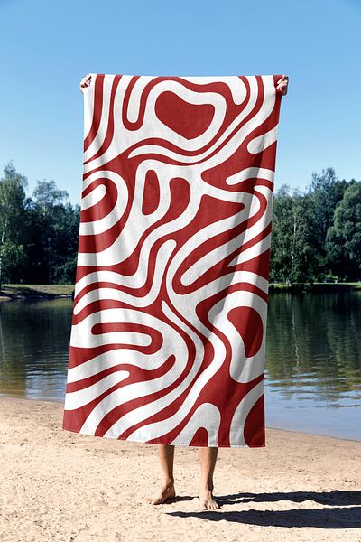 ASDİVA Wave Pattern Beach Towel - Red - 75X150 cm