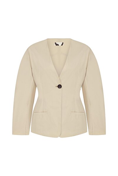 MİİN BEJ ARKASI DAİRE DESEN EL BOYAMASI BLAZER CEKET