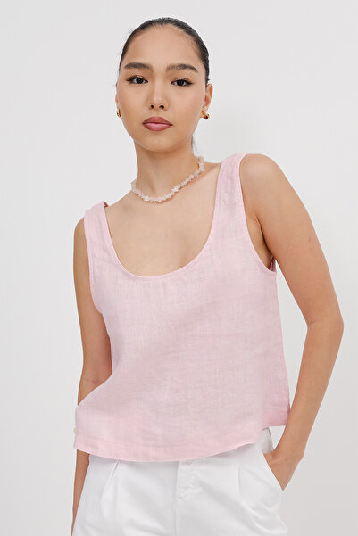 Addax U Neck Linen Tank Top A17386