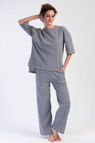 VİENETTA Γυναικείο Σετ Πιτζάμες Jacquard Interlock Off Shoulder με κοντό μανίκι