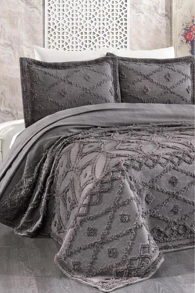 Çeyiz Diyarı Umay Chenille Double Bedspread Anthracite