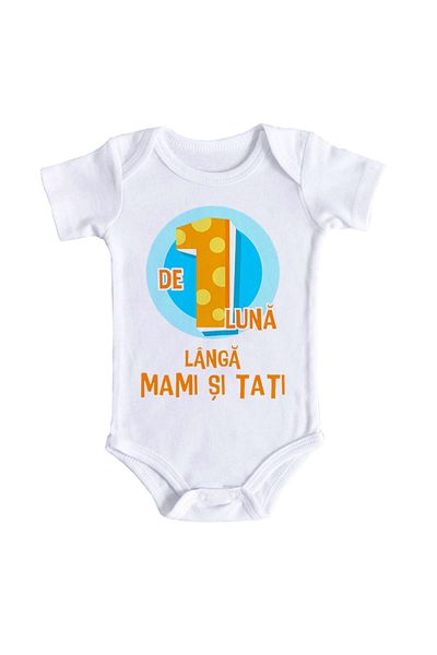 OEM Body bebe personalizat - de 1 luna langa mami si tati, alb, 100% bumbac, 0-3 luni