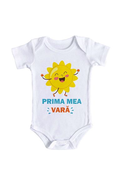 OEM Body bebe, Prima mea vara, 3 -6 luni, maneca scurta, bonisa creativ, alb, 100% bumbac