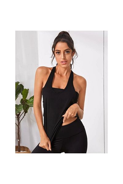 FITINT Women's sports tank top FITINT String with cut-out back Black