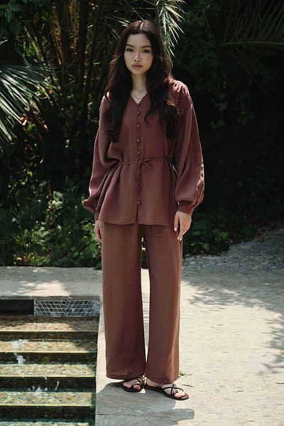 Hooopstore Modal Birit Button Detailed Copper Trousers Suit
