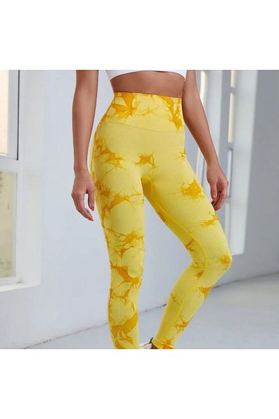 FITINT Colanți sport fără cusături pentru femei, push-up, talie înaltă, galbeni - FITINT 113