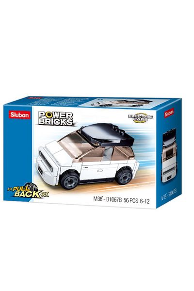 Sluban 56-Piece Power Bricks Pull-Back Electric Car Building Block Set White and Black