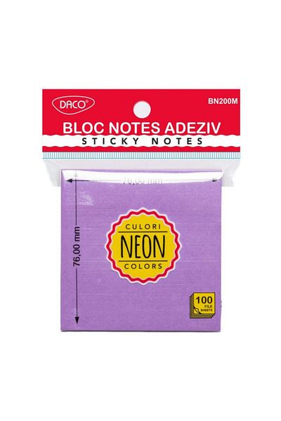 daço Sticky Notepad Purple Neon Daco, size 76x76 mm, 100 files