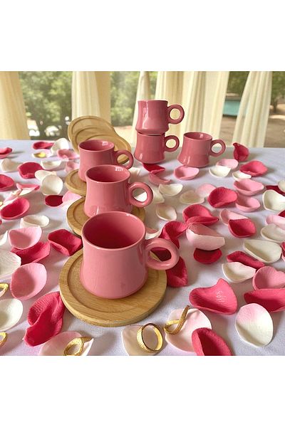 Arsim Home 6-Person Pink Bamboo Plate Cup Set