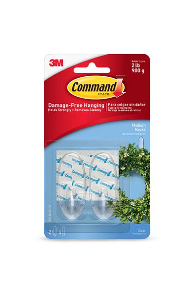COMMAND 2-Piece Hook with 4 Strips Clear Medium