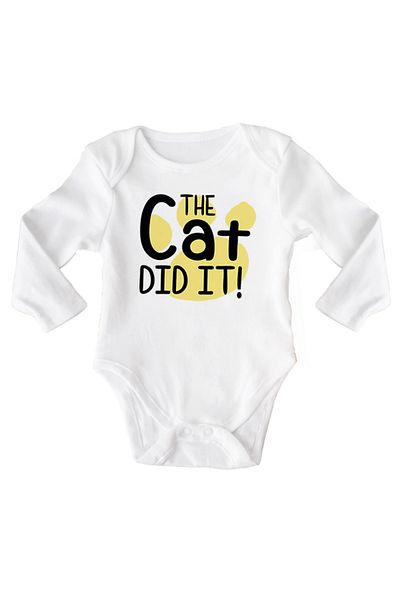 OEM Body bebe, The cat did it, 12-18 luni, maneca lunga, bonisa creativ, alb, 100% bumbac