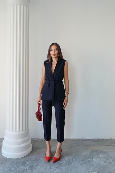 Swass Violet Belted Vest and High Waist Navy Blue Trousers Set
