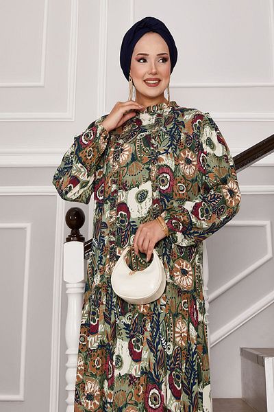 EBRUTESETTÜR Ruffle Detailed Patterned Hijab Dress