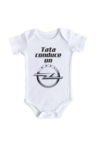 OEM Body bebe, Tata conduce un Opel, 6 - 12 luni, maneca scurta, bonisa creativ, alb, 100% bumbac