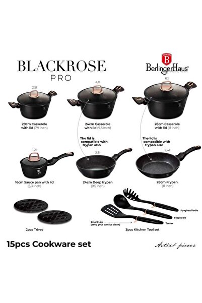 Berlinger Haus Sada nádobí s mramorovým povrchem 15 ks Black rose Collection