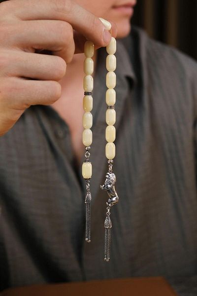 dergah tesbih Full Silver Design Russian Drop Amber Zaza Prayer Beads with Horse Figure