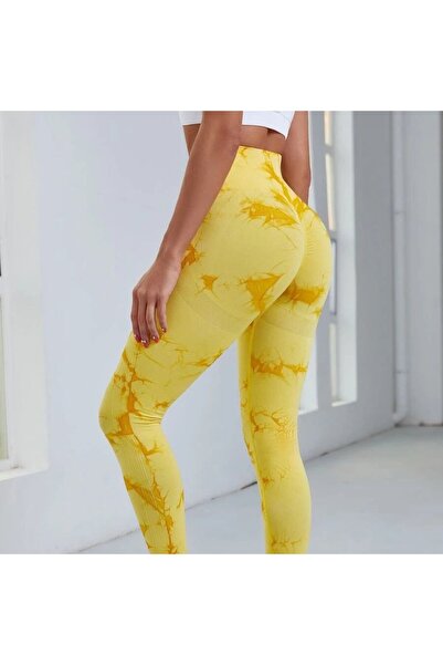FITINT Seamless gym tights for women, push-up, high waist, yellow - 113