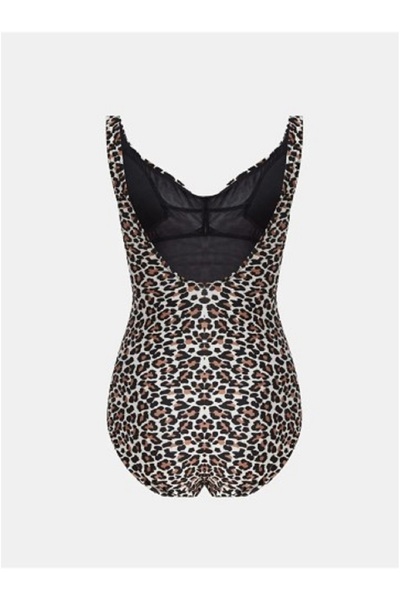 BİMAYO Costum de baie pentru femei, mărime mare, cu imprimeu leopard, fără spate, drapat