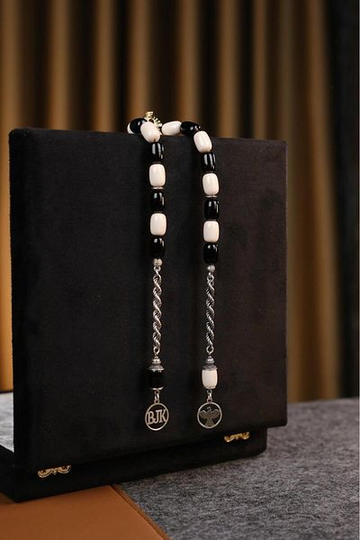 dergah tesbih Fan Series Black White Eagle Silver Design Zaza Rosary