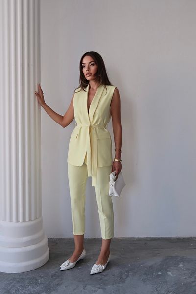 Swass Violet Belted Vest and High Waist Yellow Trousers Set