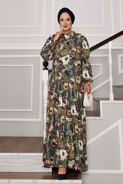 EBRUTESETTÜR Ruffle Detailed Patterned Hijab Dress