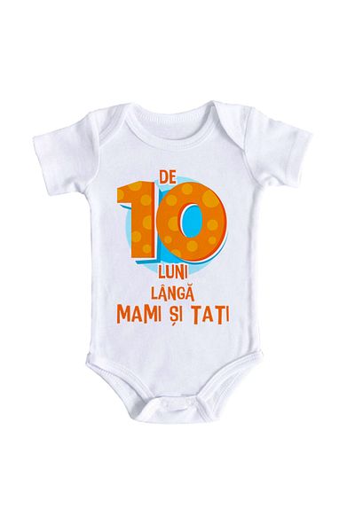 OEM Body bebe personalizat - de 10 luni langa mami si tati, alb, 100% bumbac, 6-12 luni