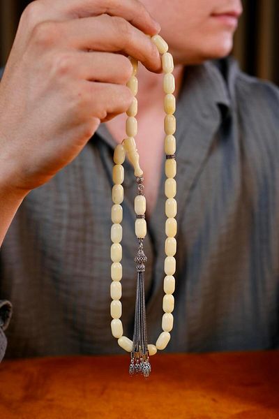 dergah tesbih Capsule Model Russian Drop Amber Silver Design Prayer Beads (Amber), (مسبحة قطرة كهريبار)