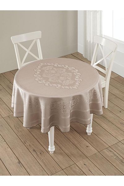 Karna Home Panel Jacquard Caramel Round Table Cloth