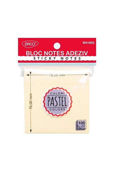 daço Daco Pastel Yellow Sticky Notes Pad, Size 76x76 mm, 100 Files