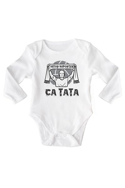 OEM Body bebe, Viitor suporter ca tata, 12-18 luni, maneca lunga, bonisa creativ, alb, 100% bumbac