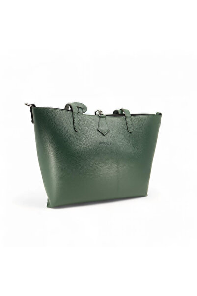 BESSO Geantă de mână din piele naturală, funcțională, sofisticată, verde închis