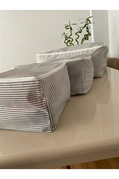 Çt Çeyizci Tekstil مجموعة كيس مكونة من 3 قطع مخططة كريم - Tela 3 قطع