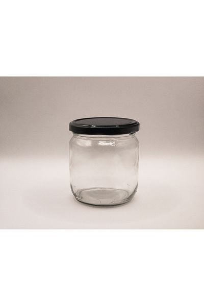 Massteelger 8 Pieces of 425Cc Magnolia Jar with Black Lid. Glass Jar