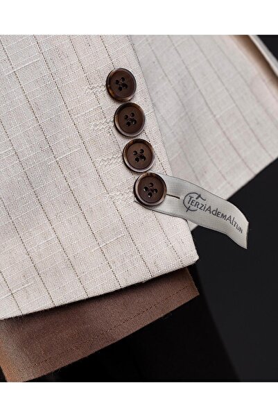 TerziAdemAltun Italian Style Slim Fit Double Breasted Men's Single Jacket Beige T14282
