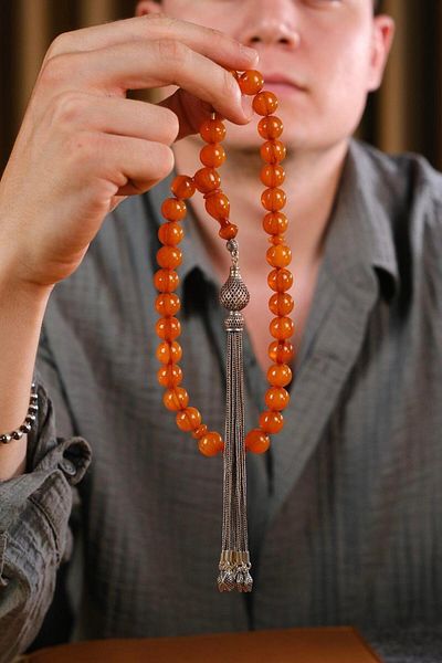 dergah tesbih Şahin Ağa Series Antique New Crimping Amber Heavy Silver Design Prayer Beads