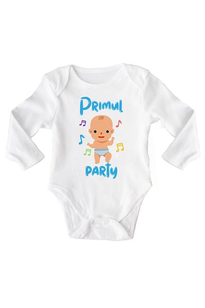 OEM Body bebe, Primul party, 12-18 luni, maneca lunga, bonisa creativ, alb, 100% bumbac