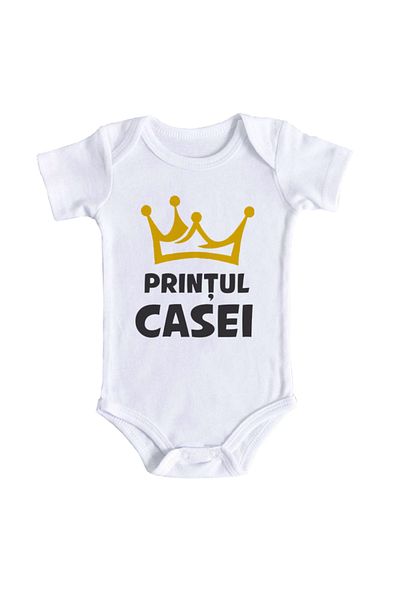 OEM Body bebe, Printul casei, 12-18 luni, maneca scurta, bonisa creativ, alb, 100% bumbac