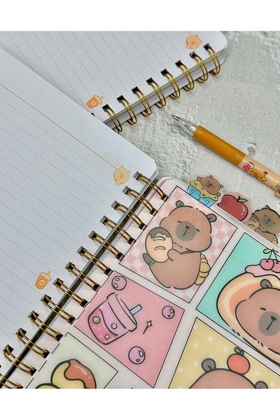 ZeCo Collection Capybara Kapibara A5 Hologram Cover Spiral Notebook with Bookmark 120 Sheets Lined
