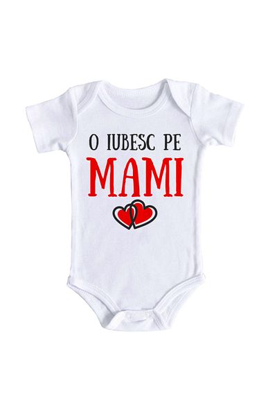 OEM Body bebe personalizat cu mesajul "O iubesc pe mami", bonisa creativ, alb, 100% bumbac, 0-3 luni
