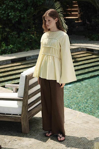 Hooopstore Voile Butter Yellow Tunic with Gather Detail